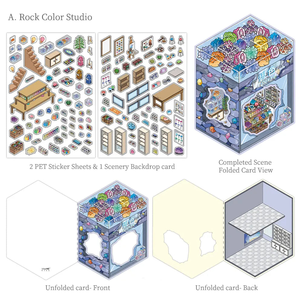 Ensemble d'autocollants 3D pliables – Mondes miniatures pour carnets et agendas