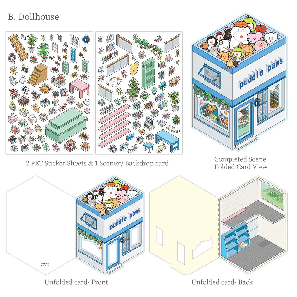 Ensemble d'autocollants 3D pliables – Mondes miniatures pour carnets et agendas