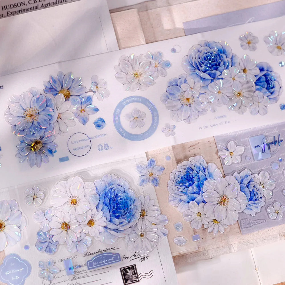 Soft Blue & White Floral Die-Cut Washi & PET Tape