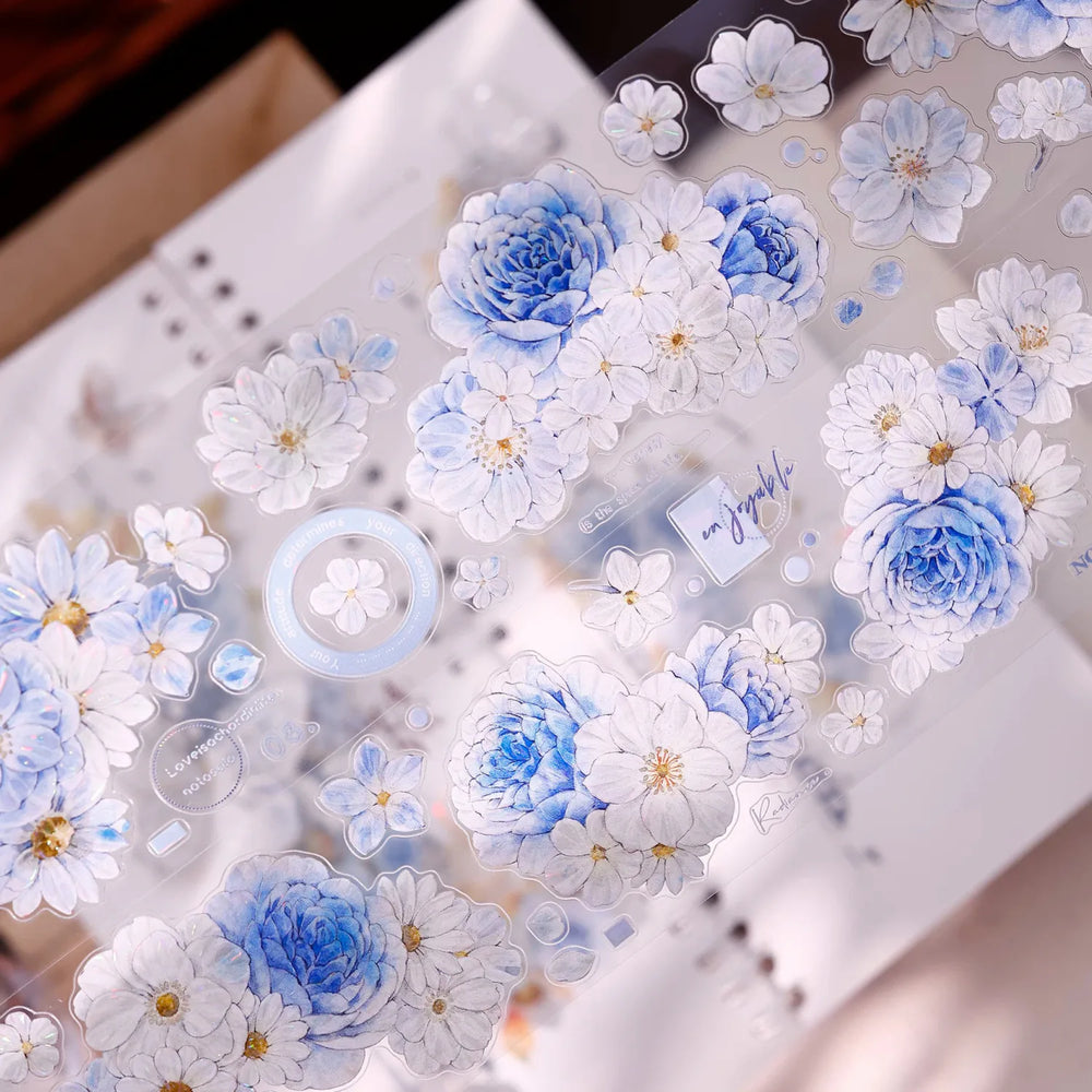 Soft Blue & White Floral Die-Cut Washi & PET Tape