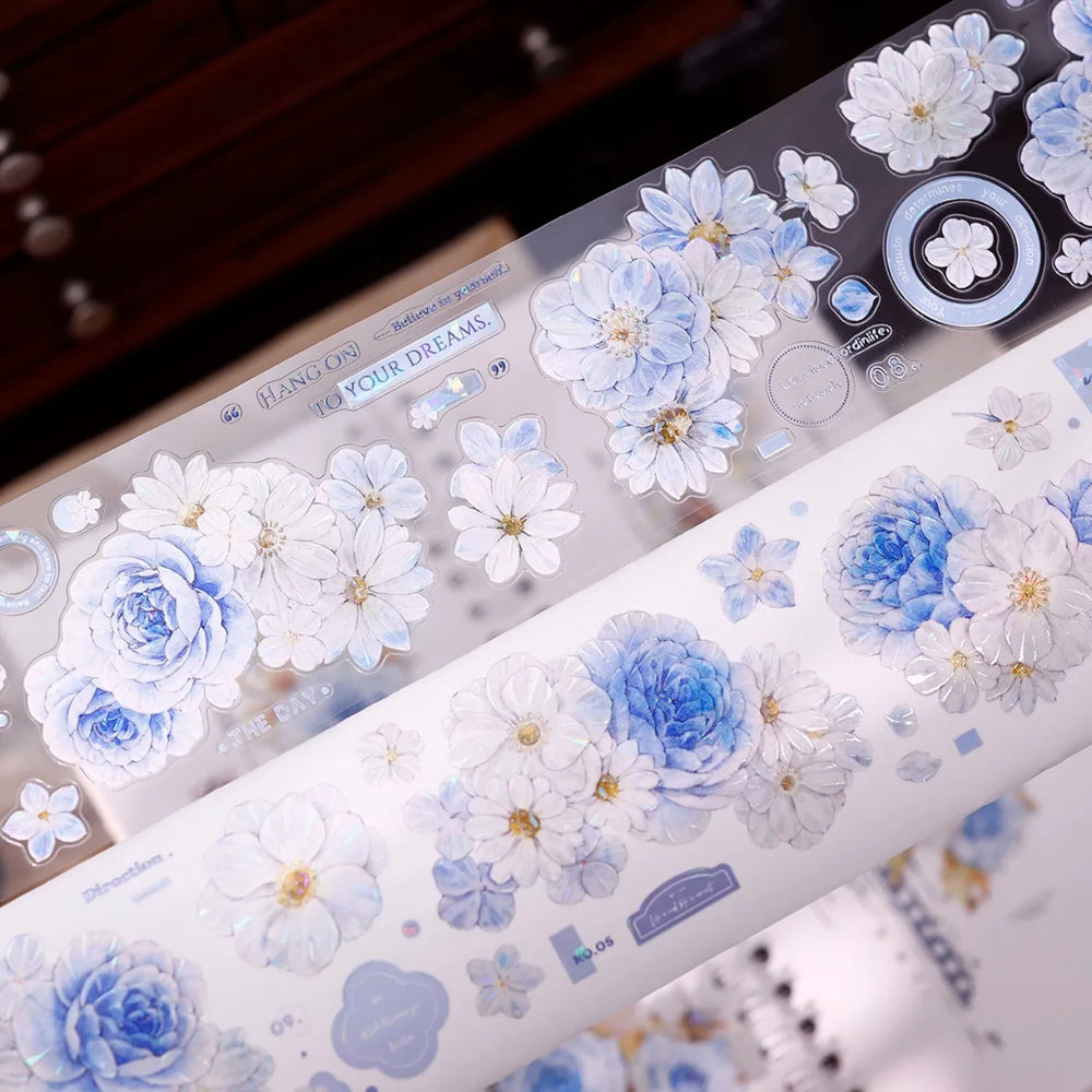 Soft Blue & White Floral Die-Cut Washi & PET Tape
