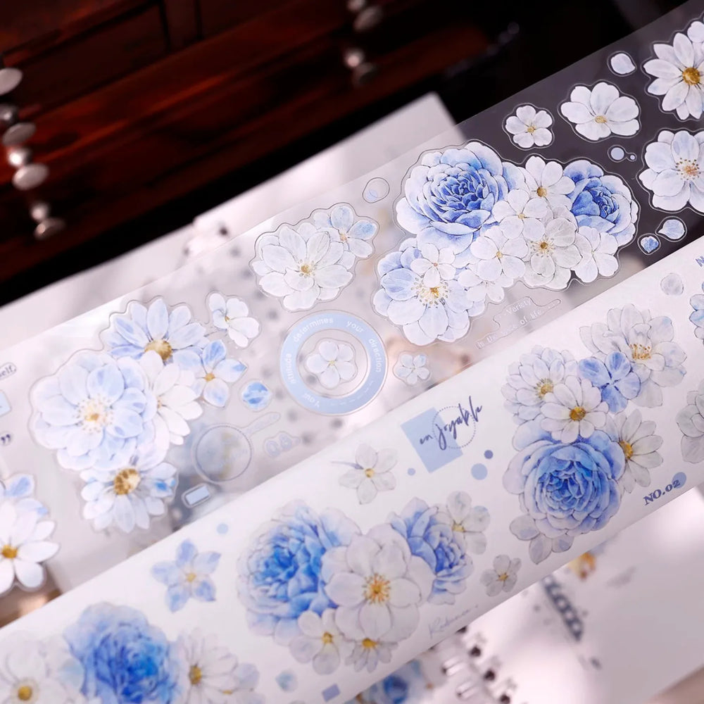 Soft Blue & White Floral Die-Cut Washi & PET Tape