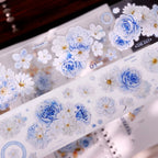 Soft Blue & White Floral Die-Cut Washi & PET Tape