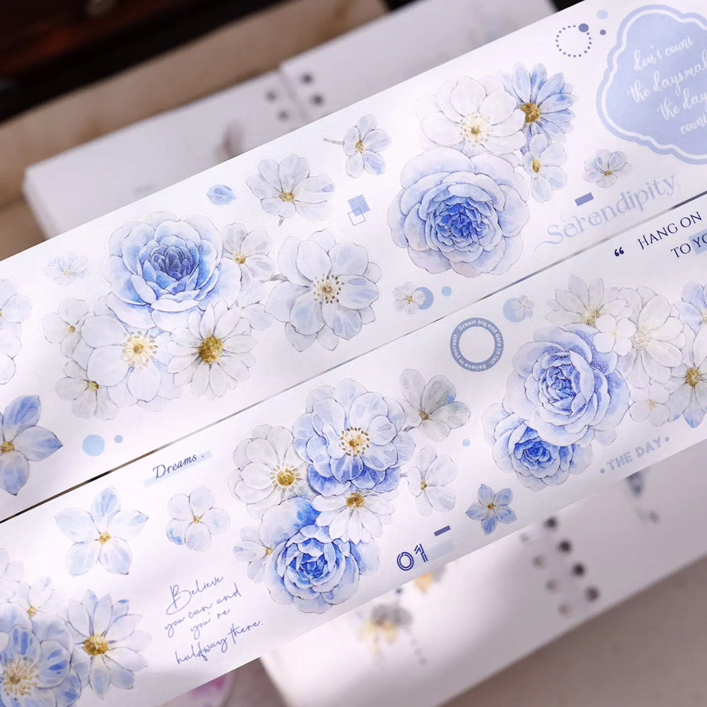 Soft Blue & White Floral Die-Cut Washi & PET Tape