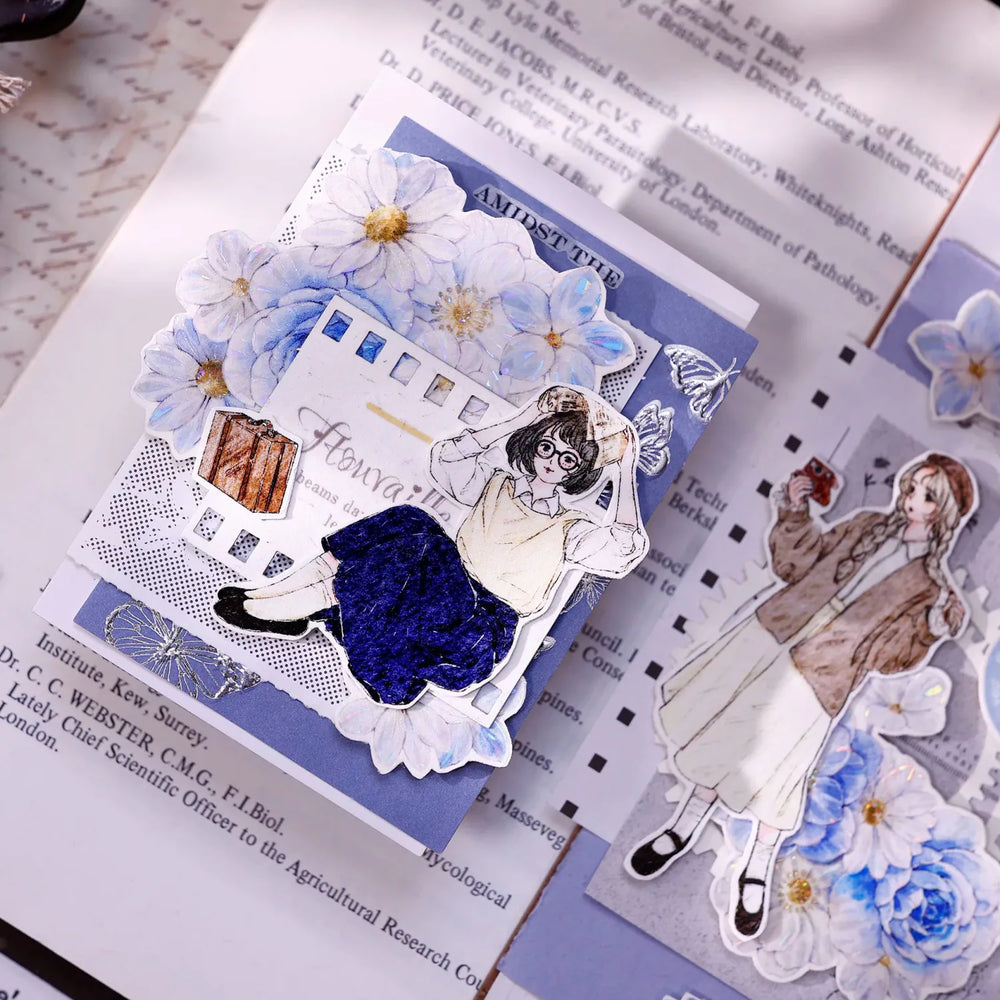 Soft Blue & White Floral Die-Cut Washi & PET Tape