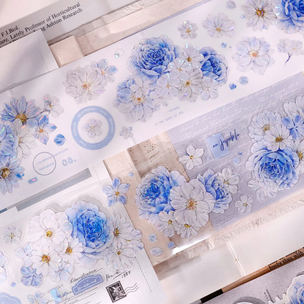 Soft Blue & White Floral Die-Cut Washi & PET Tape