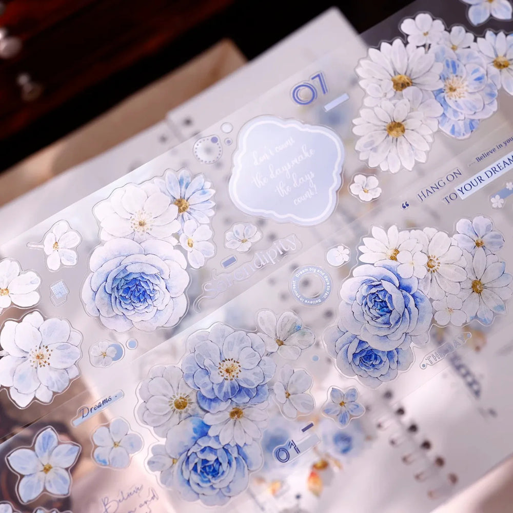 Soft Blue & White Floral Die-Cut Washi & PET Tape