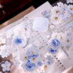 Soft Blue & White Floral Die-Cut Washi & PET Tape