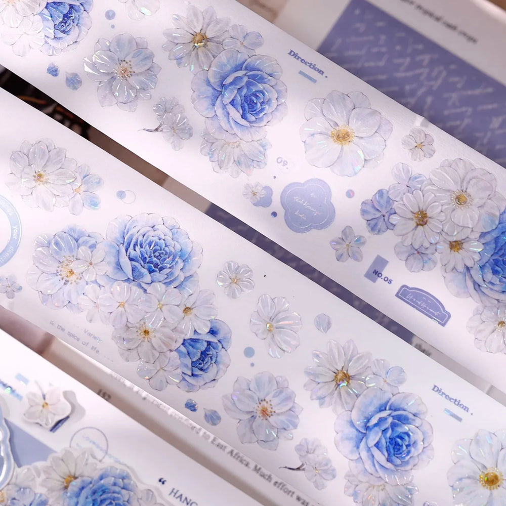Soft Blue & White Floral Die-Cut Washi & PET Tape