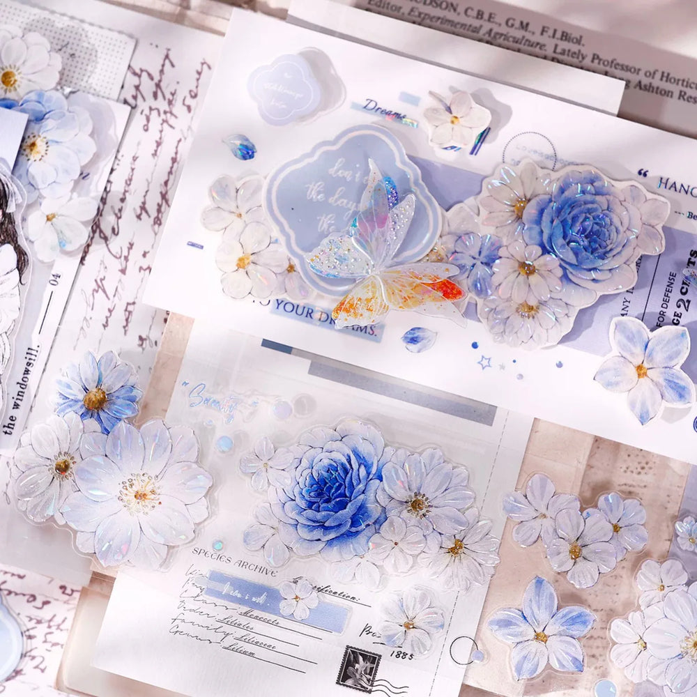 Soft Blue & White Floral Die-Cut Washi & PET Tape