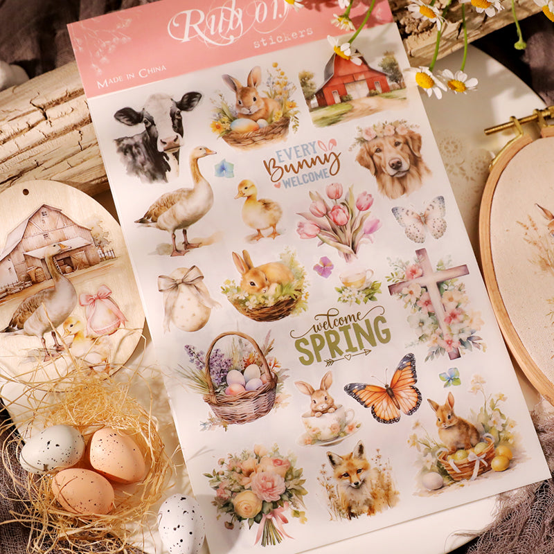 Spring Easter Cute Farm Animals Rub-On Stickers