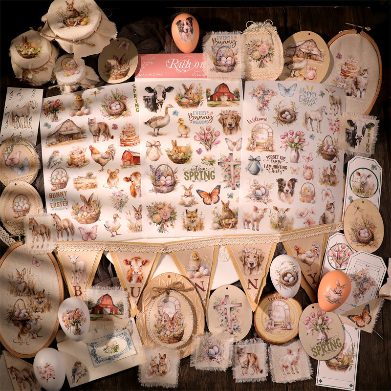 Spring Easter Cute Farm Animals Rub-On Stickers