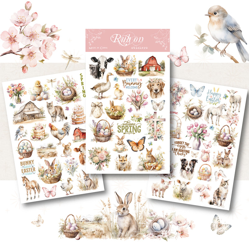 Spring Easter Cute Farm Animals Rub-On Stickers
