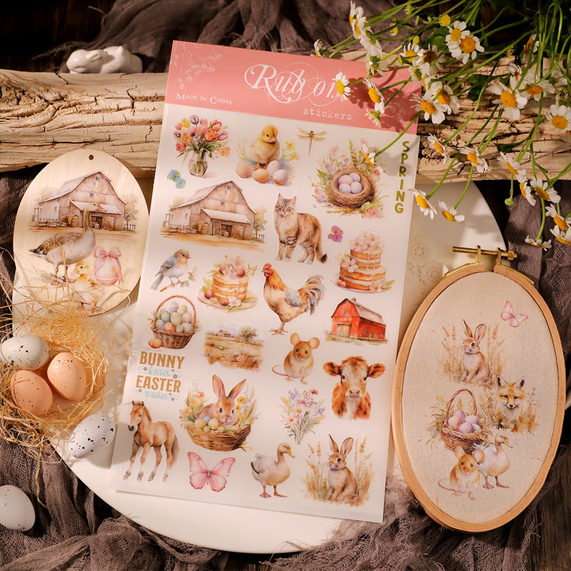 Spring Easter Cute Farm Animals Rub-On Stickers
