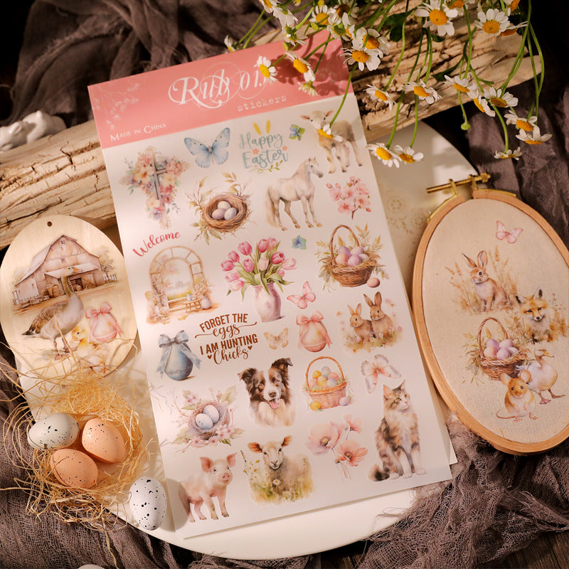 Spring Easter Cute Farm Animals Rub-On Stickers