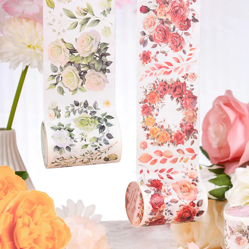 Ruban adhésif décoratif floral printanier à motifs botaniques | Roses