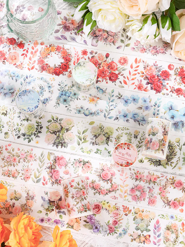 Ruban adhésif décoratif floral printanier à motifs botaniques | Roses