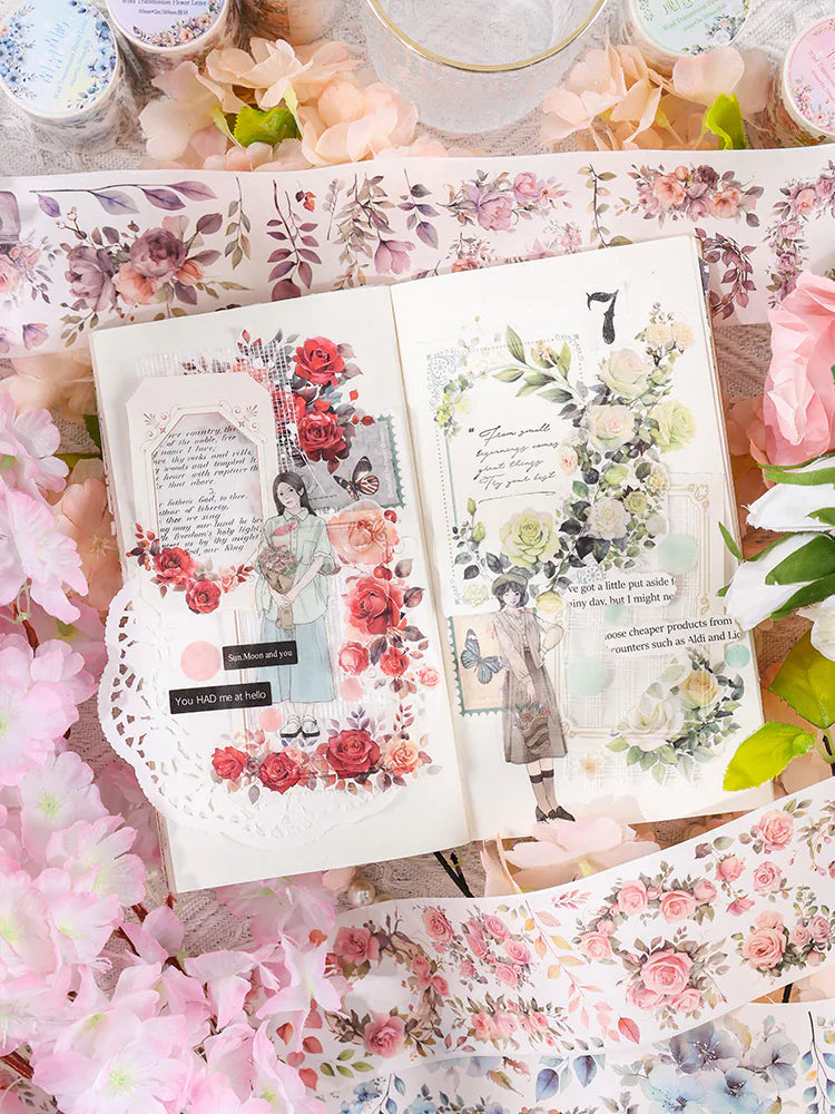 Ruban adhésif décoratif floral printanier à motifs botaniques | Roses