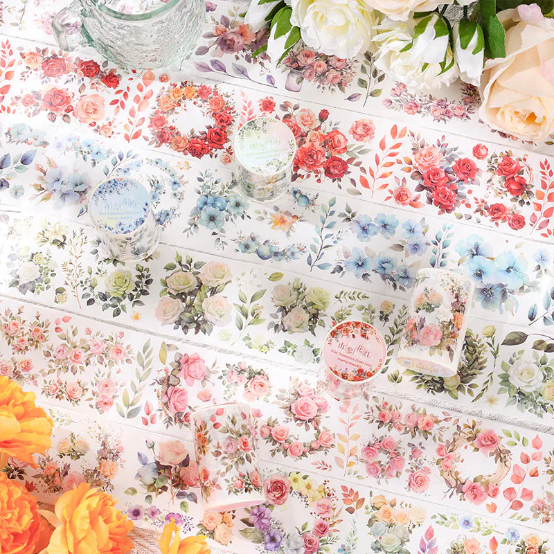 Ruban adhésif décoratif floral printanier à motifs botaniques | Roses