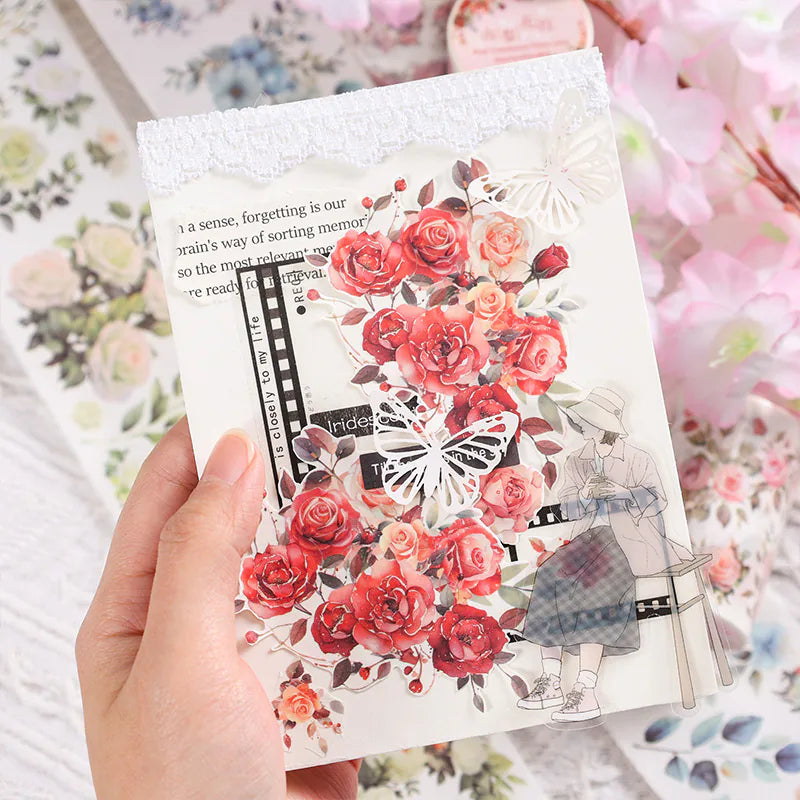 Ruban adhésif décoratif floral printanier à motifs botaniques | Roses