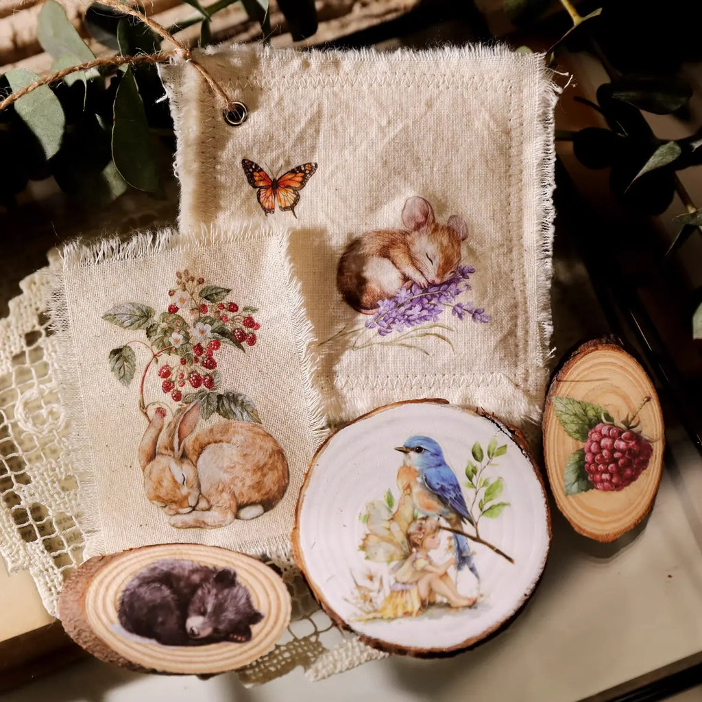 Spring Forest Animals Rub-On Stickers | Owl, Deer & Floral Transfers