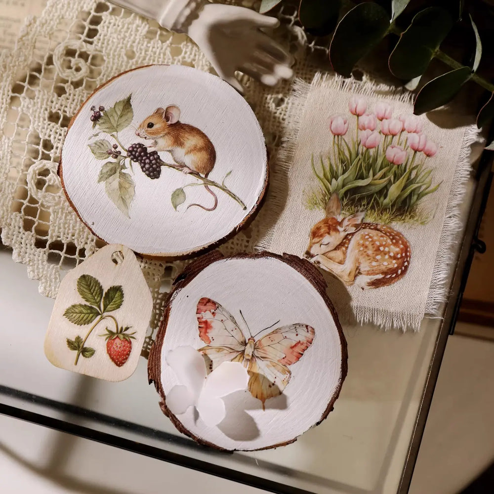 Spring Forest Animals Rub-On Stickers | Owl, Deer & Floral Transfers