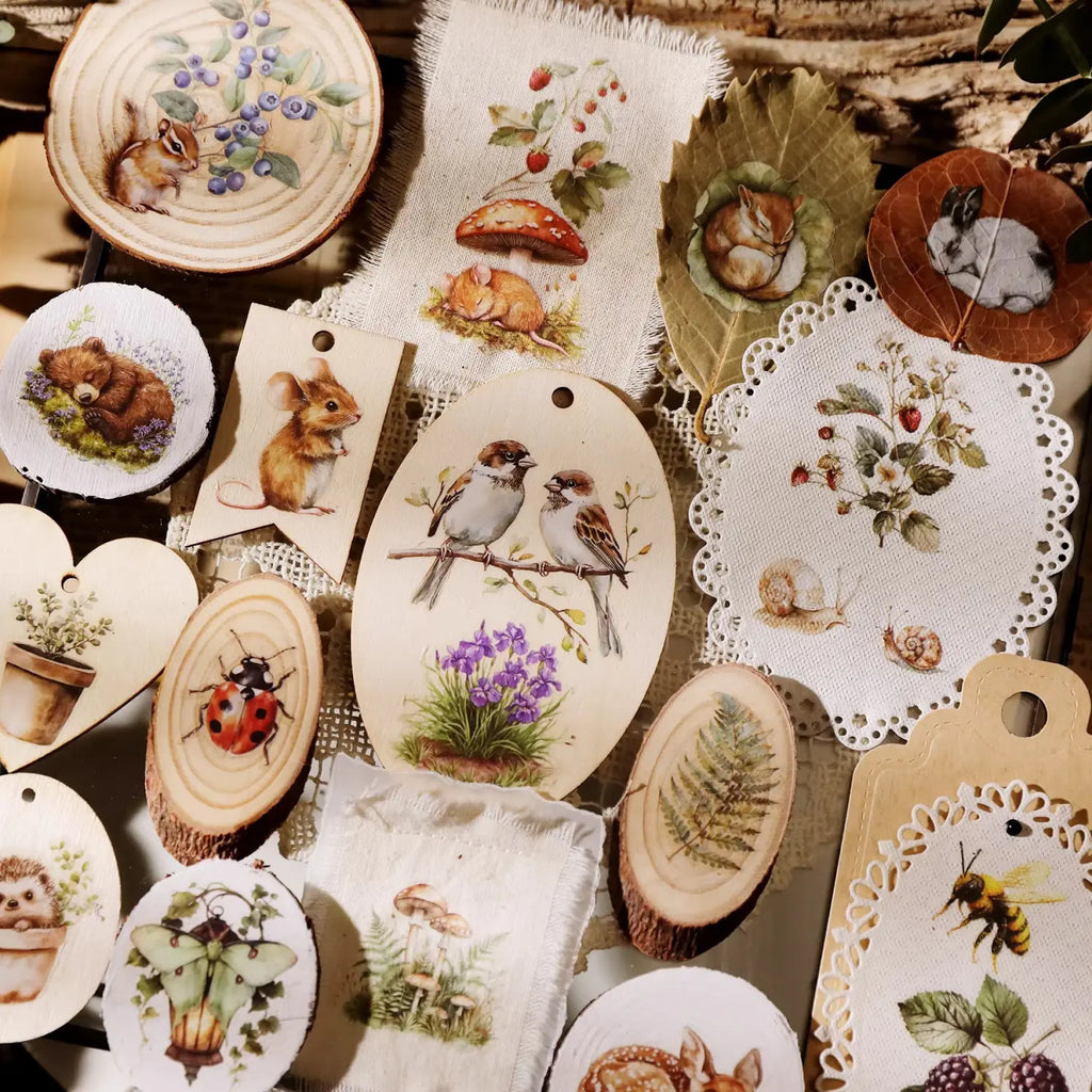 Spring Forest Animals Rub-On Stickers | Owl, Deer & Floral Transfers