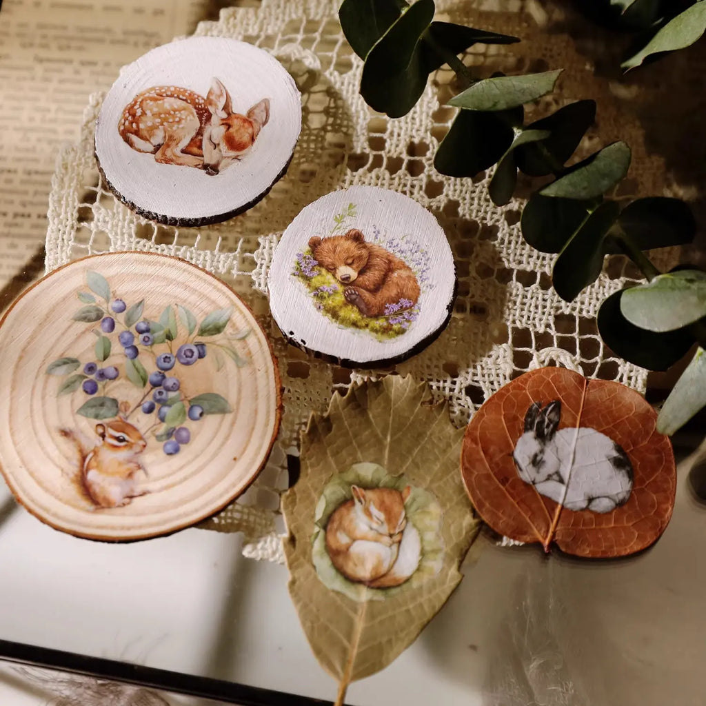 Spring Forest Animals Rub-On Stickers | Owl, Deer & Floral Transfers