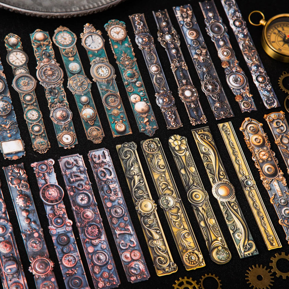 Steampunk Scrapbooking Paper Borders | Embossed Industrial Gear & Clock Frame Decor