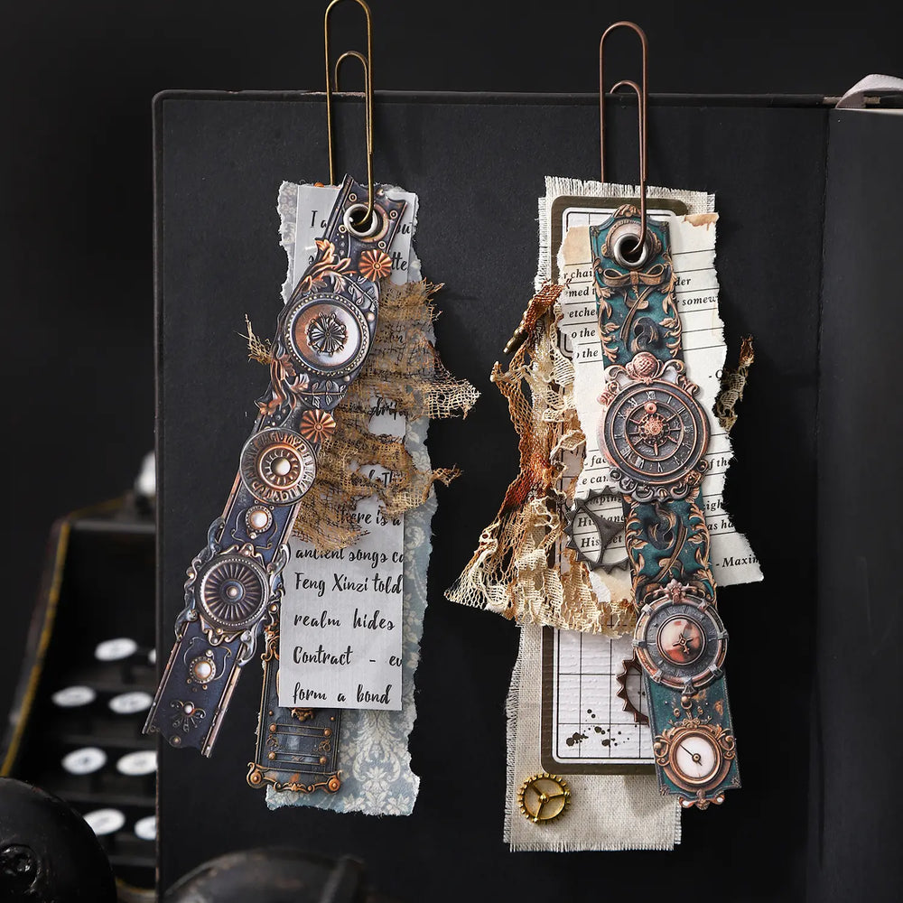 Steampunk Scrapbooking Paper Borders | Embossed Industrial Gear & Clock Frame Decor