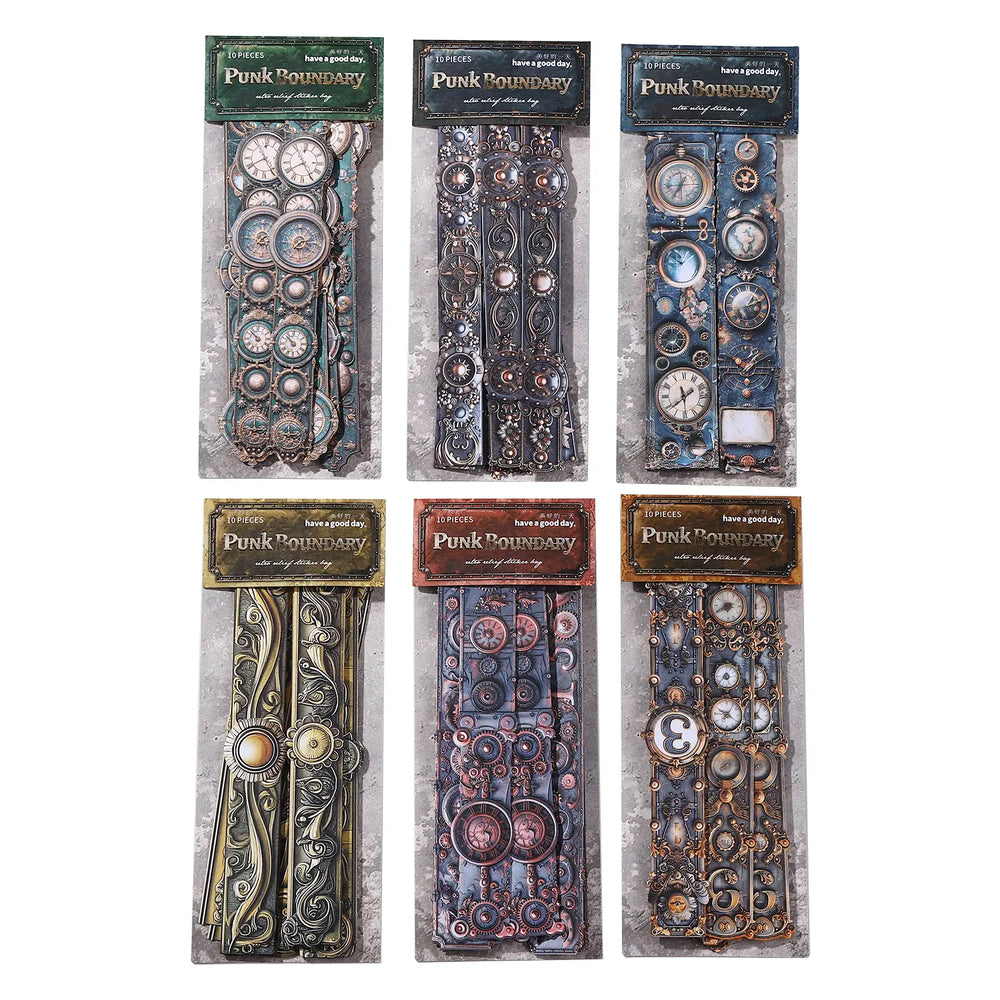 Steampunk Scrapbooking Paper Borders | Embossed Industrial Gear & Clock Frame Decor