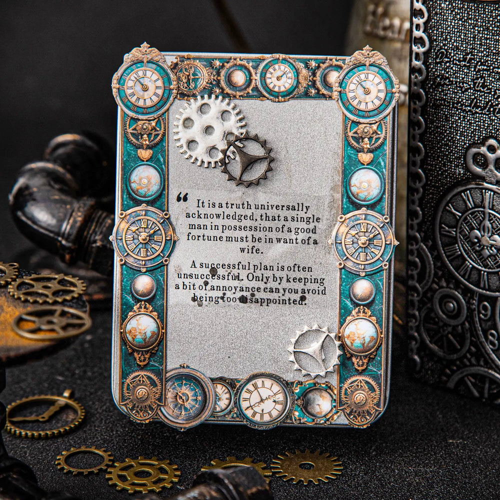 Steampunk Scrapbooking Paper Borders | Embossed Industrial Gear & Clock Frame Decor
