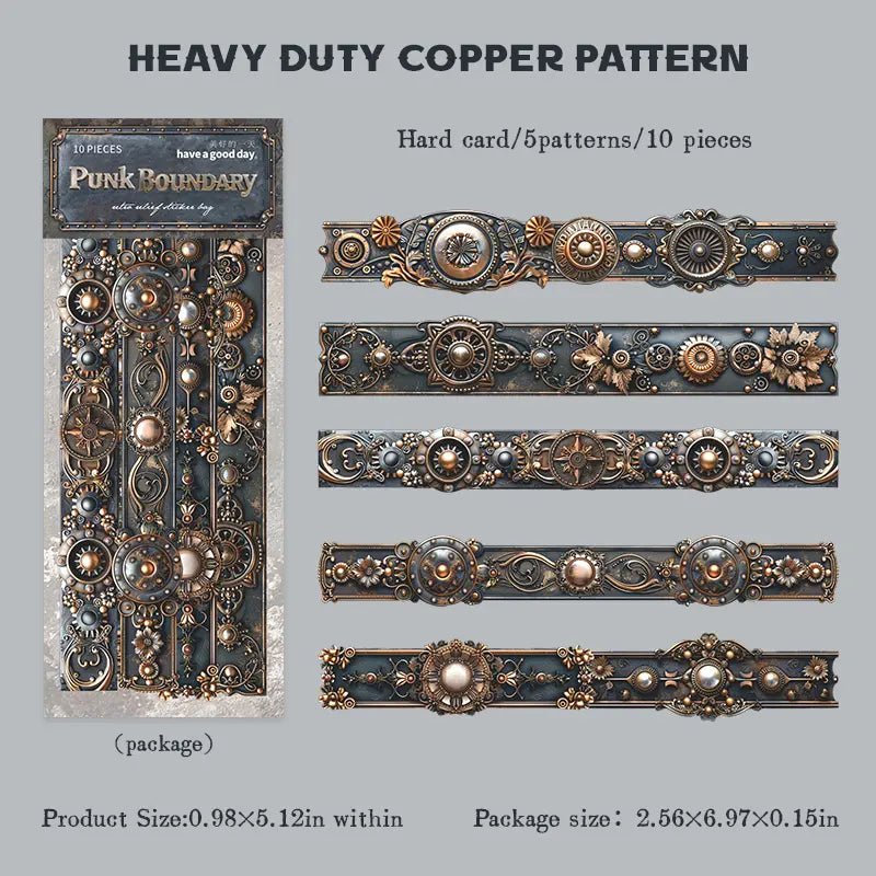 Steampunk Scrapbooking Paper Borders | Embossed Industrial Gear & Clock Frame Decor