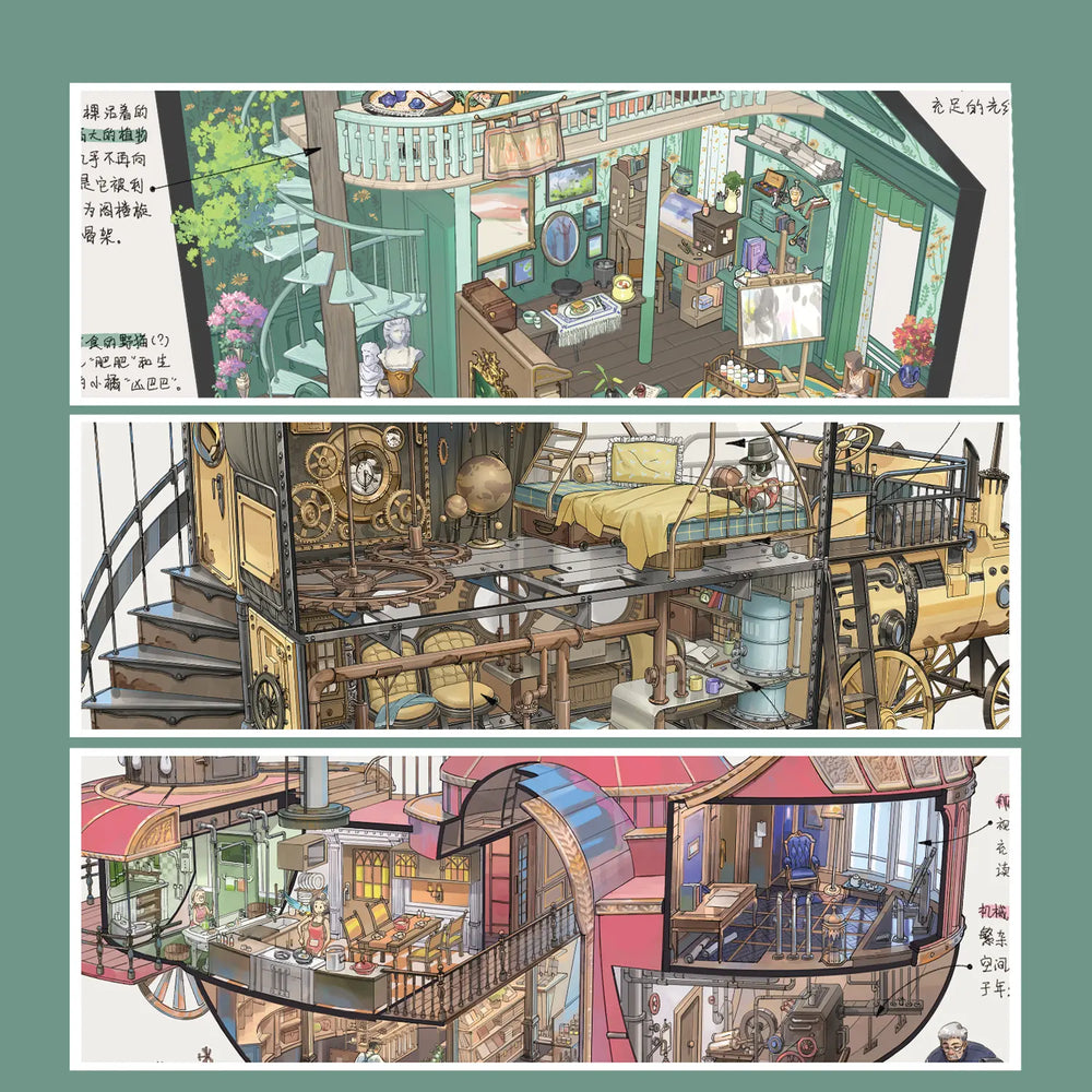 Steampunk Sketch 3D Scene Sticker – DIY Miniature Scene World for Stress Relief Stickers