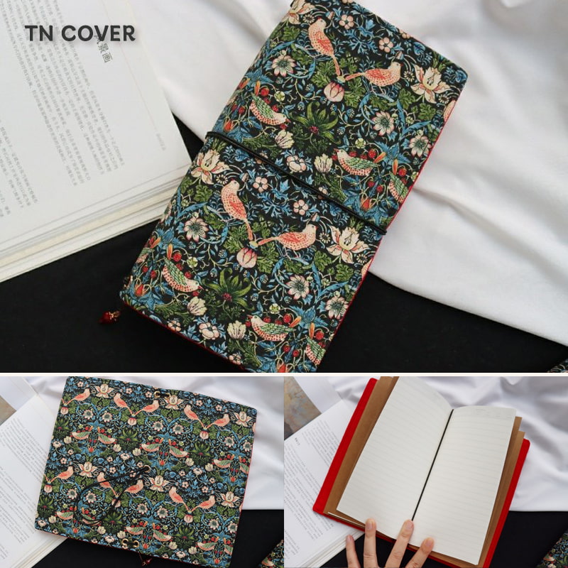 ストロベリー・スリーフ柄のファブリックジャーナルノート | バインダー＆リフィル式ダイアリー