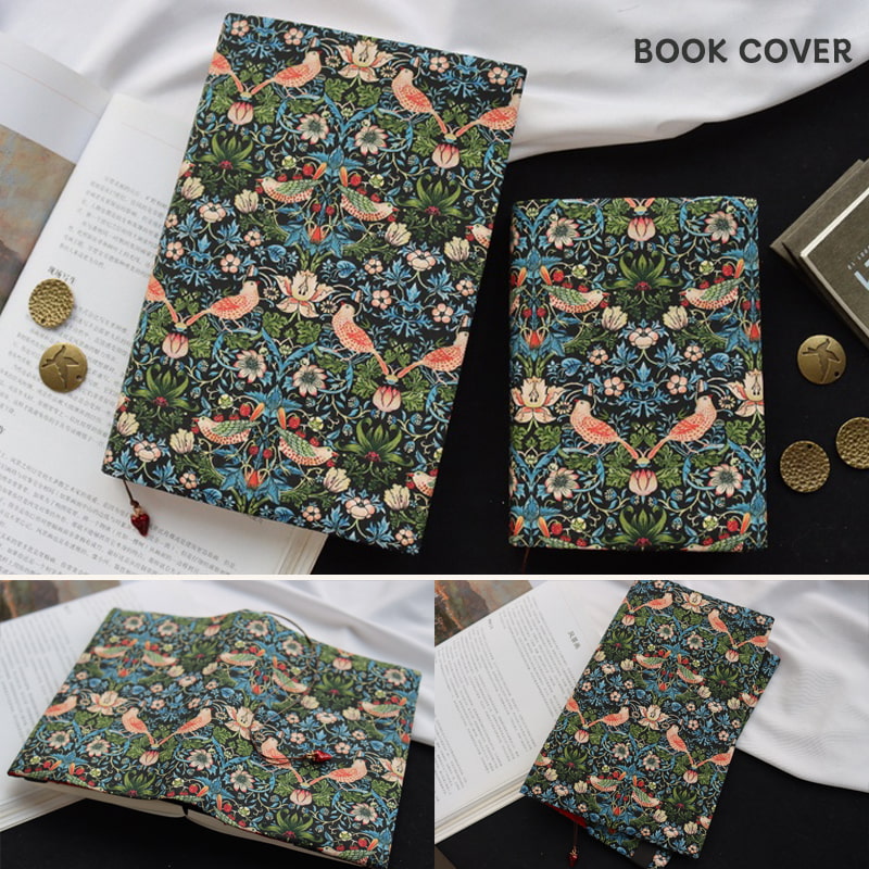 ストロベリー・スリーフ柄のファブリックジャーナルノート | バインダー＆リフィル式ダイアリー