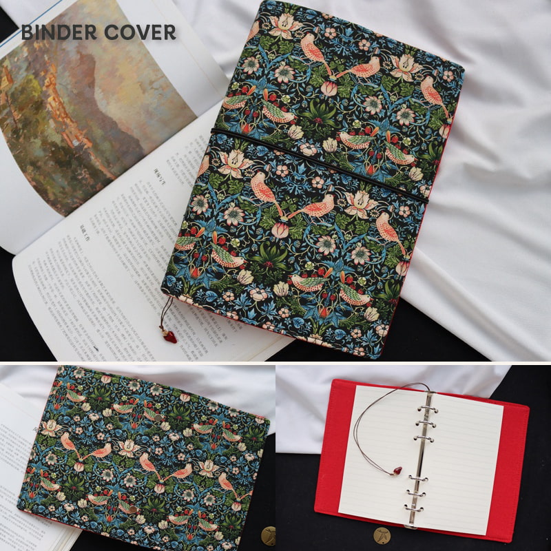 ストロベリー・スリーフ柄のファブリックジャーナルノート | バインダー＆リフィル式ダイアリー