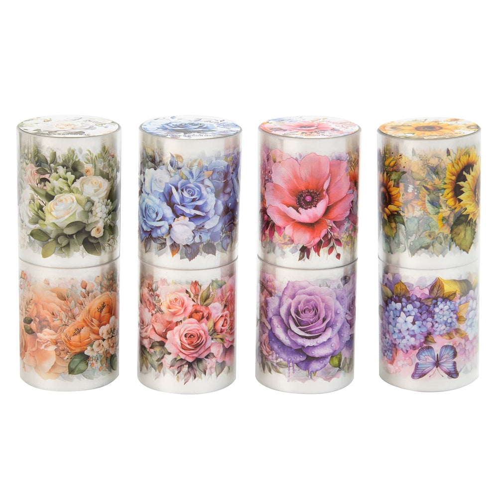 Ruban PET à motif floral de rose et de tournesol