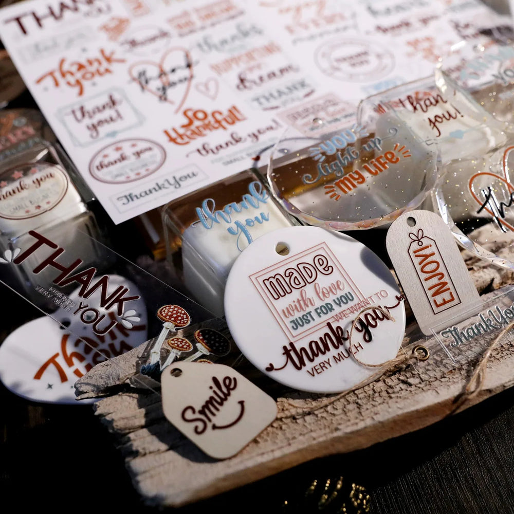 Thank You & Appreciation Typography Crystal Transfer Stickers | for Cups, Cards & Gift Wrapping