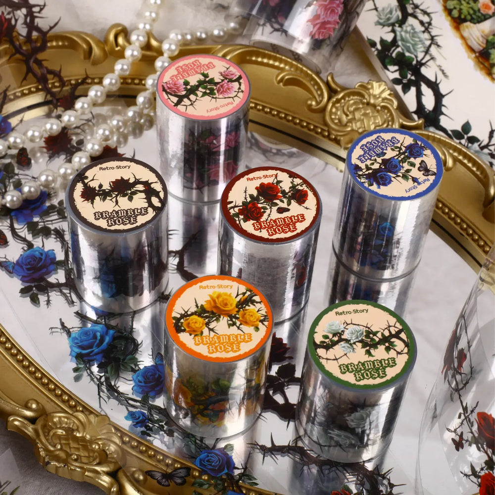 Thorned Rose PET Washi Tape | Gothic Vintage Rose Floral Journaling Tape