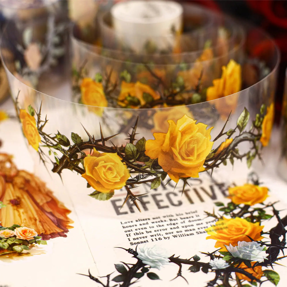 Thorned Rose PET Washi Tape | Gothic Vintage Rose Floral Journaling Tape