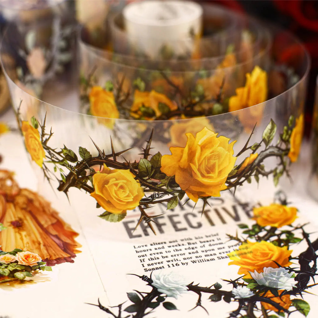 Thorned Rose PET Washi Tape | Gothic Vintage Rose Floral Journaling Tape