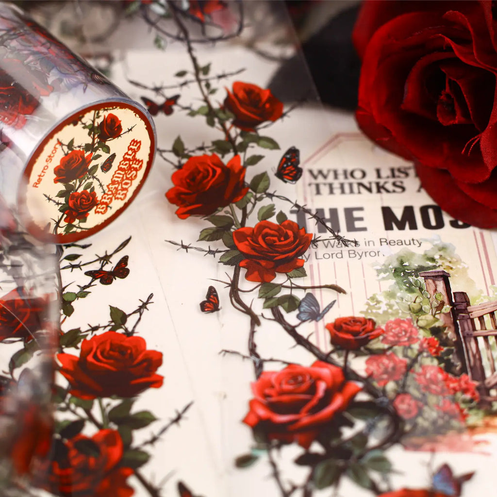 Thorned Rose PET Washi Tape | Gothic Vintage Rose Floral Journaling Tape