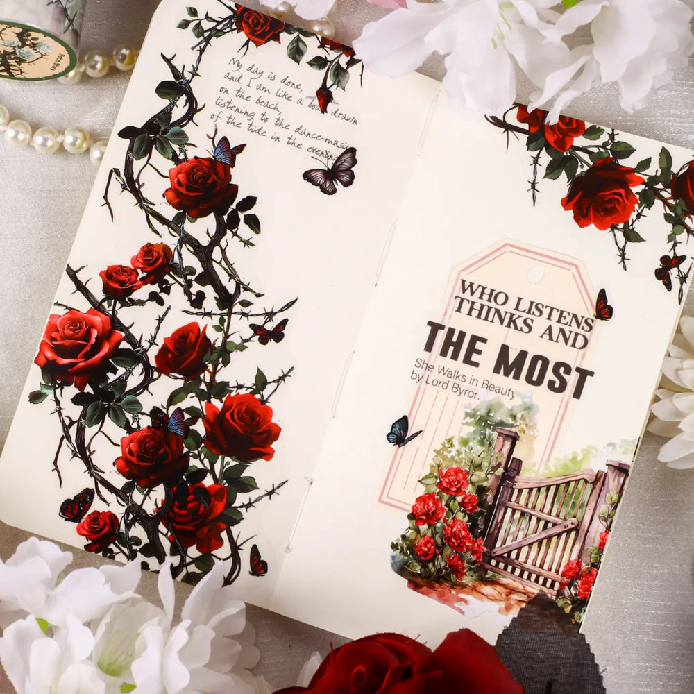 Thorned Rose PET Washi Tape | Gothic Vintage Rose Floral Journaling Tape