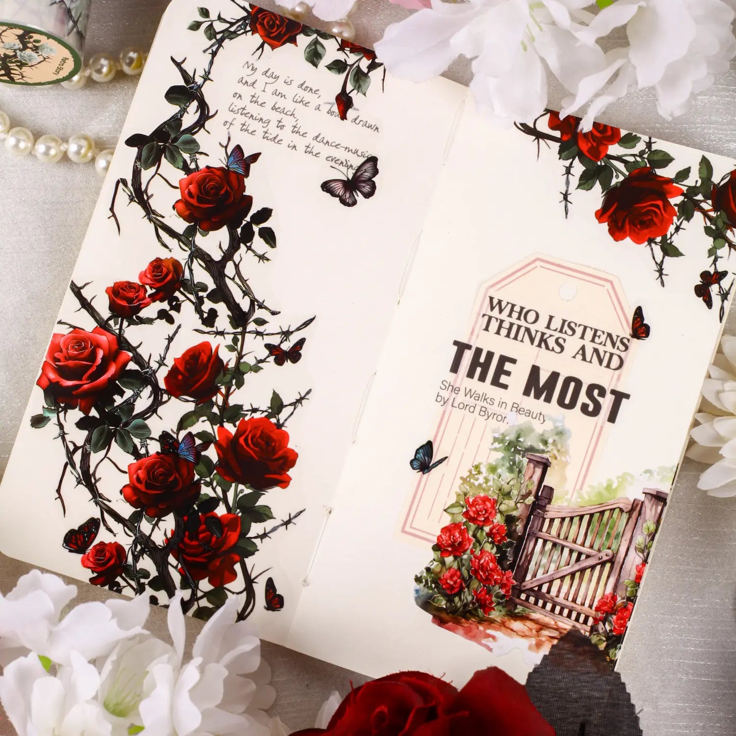 Thorned Rose PET Washi Tape | Gothic Vintage Rose Floral Journaling Tape