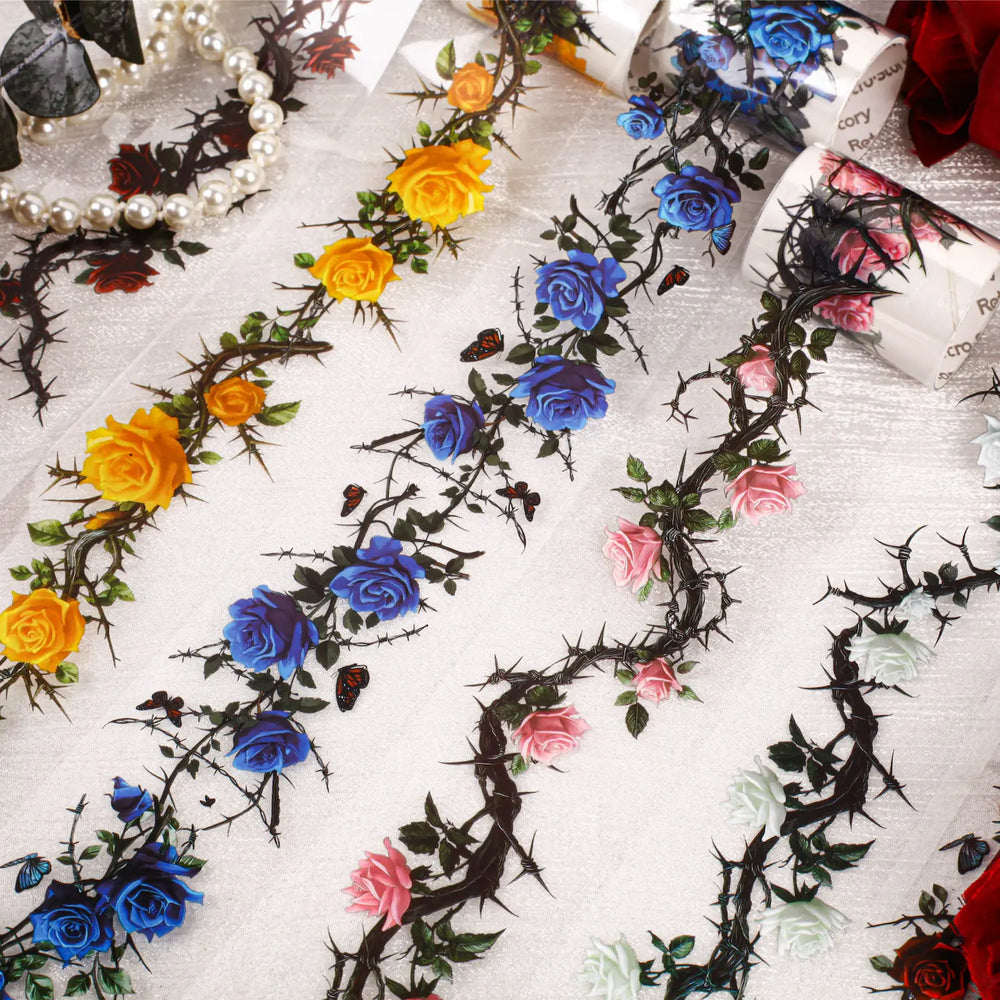 Thorned Rose PET Washi Tape | Gothic Vintage Rose Floral Journaling Tape