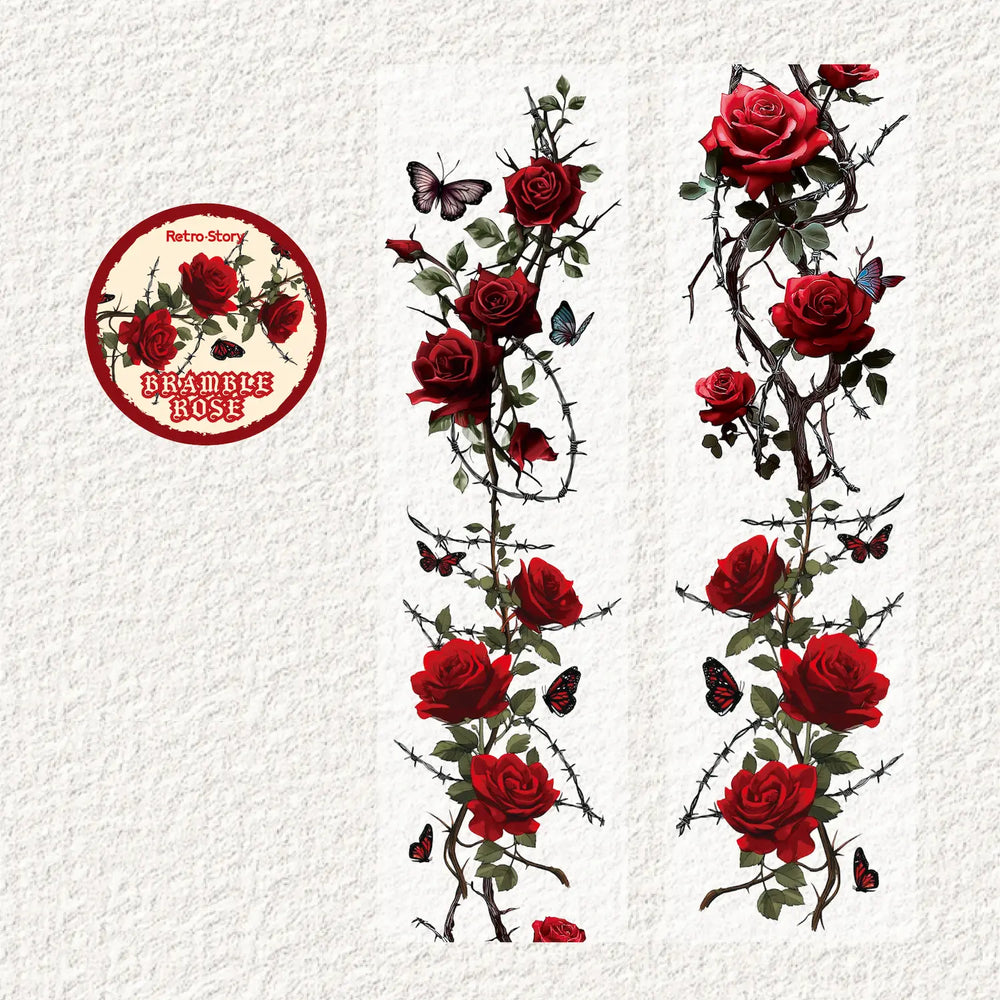 Thorned Rose PET Washi Tape | Gothic Vintage Rose Floral Journaling Tape
