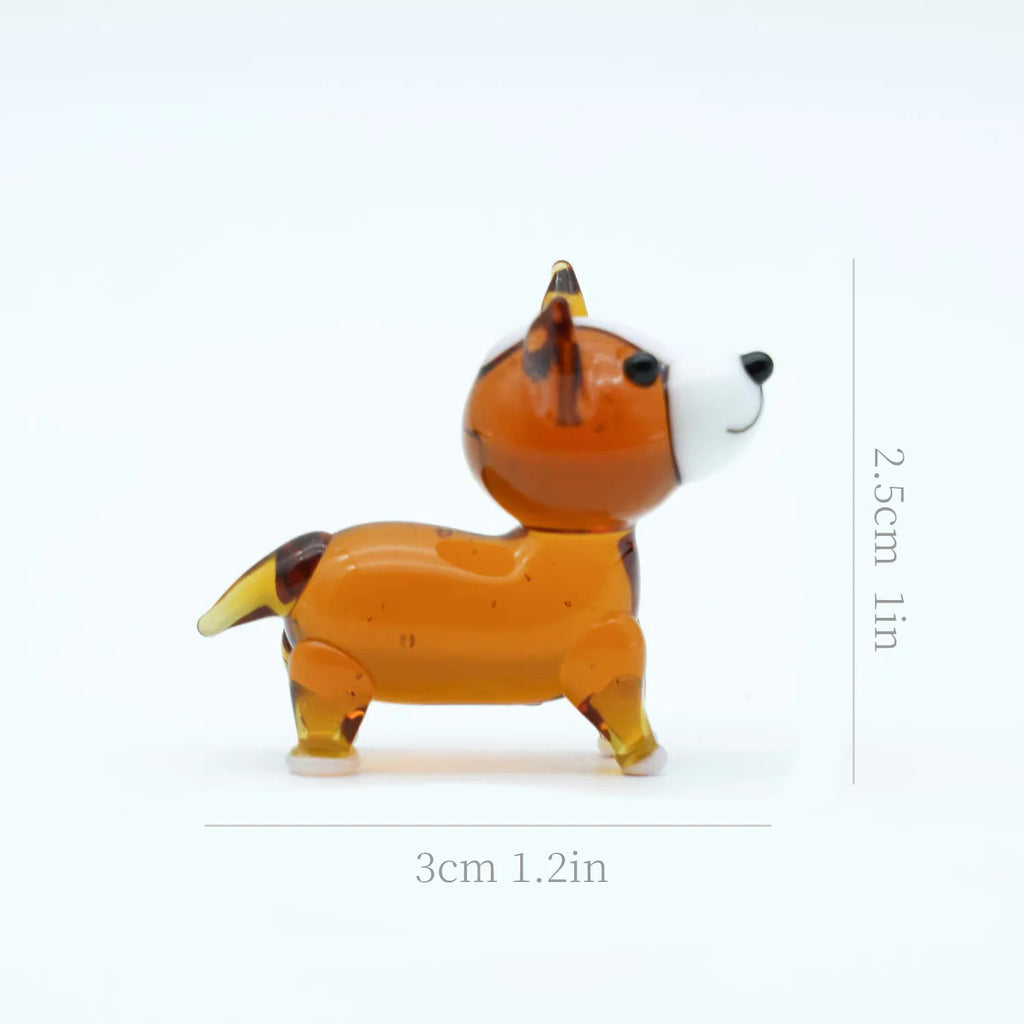 Figurines en Verre Soufflé Artisanales – Corgi Décoratif pour Bureau, Idée Cadeau