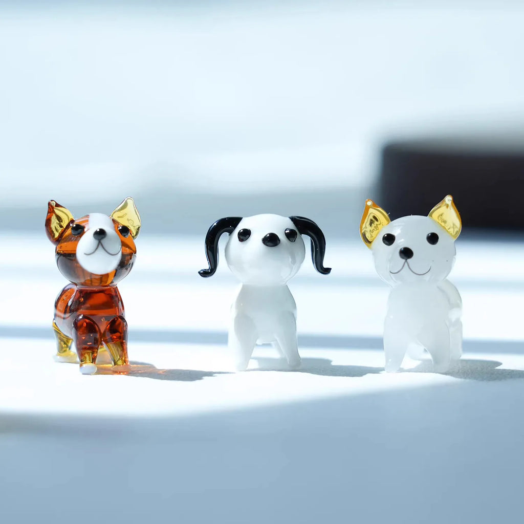Figurines en Verre Soufflé Artisanales – Corgi Décoratif pour Bureau, Idée Cadeau