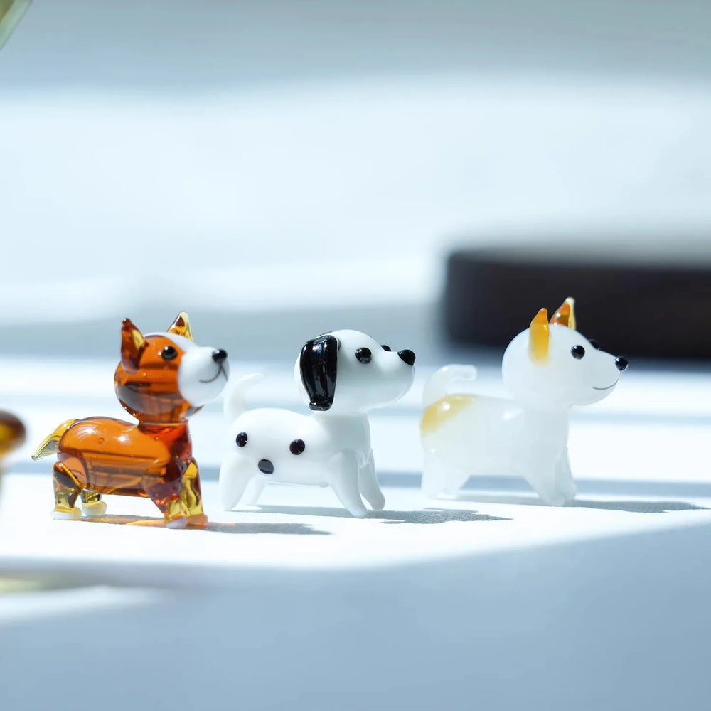 Handmade Tiny Glass Dog Figurines – Corgi Desk Ornament Gift